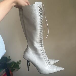 Jeffrey Campbell Metallic Lace-Up Heeled Boots
